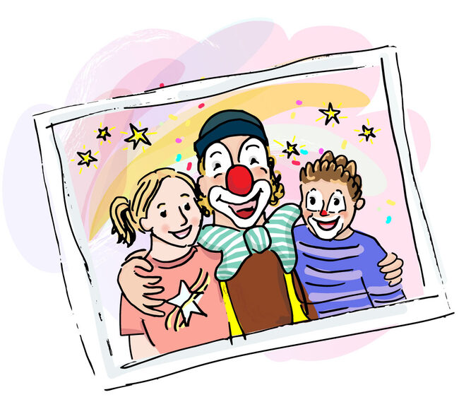Kinder mit Clown Illustration
